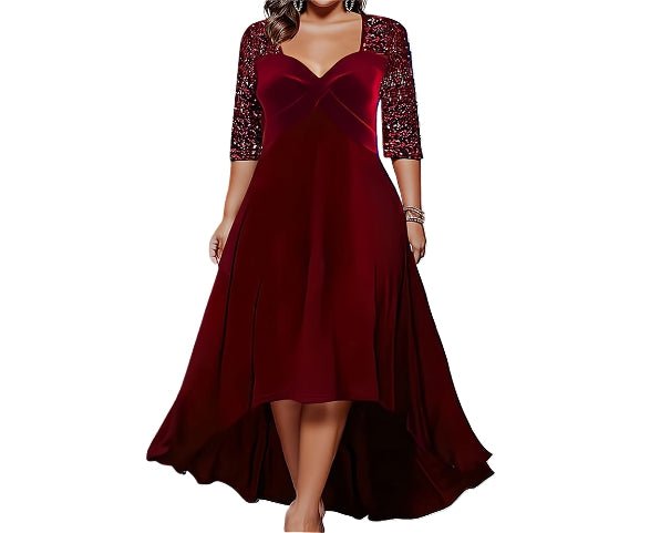fitted lace wedding dress Midnight Velvet Luxe Dress – Elegant V-Neck Sequin Maxi Dress (L to 5XL)