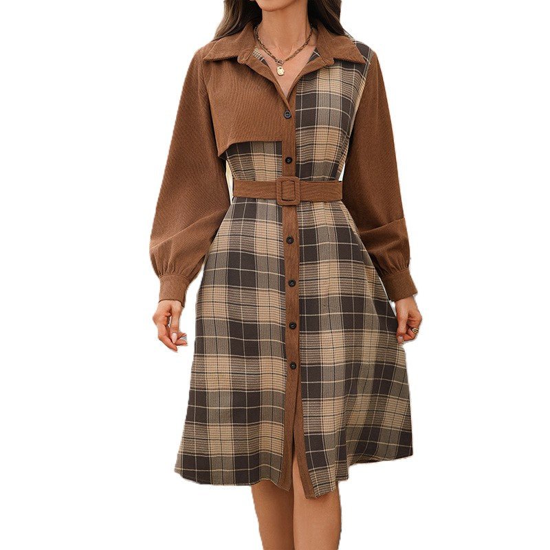 Carvella Plaid Dress – Retro checked autumn dress with a shirt collar and  lantern sleeves