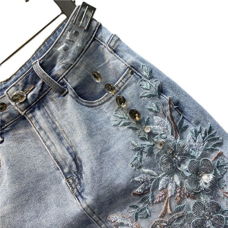 Floral Denim Elegance Rok - modelita.nl