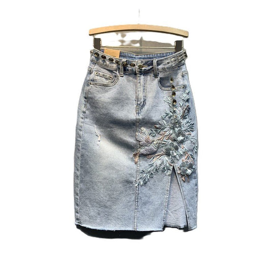 Floral Denim Elegance Rok - modelita.nl
