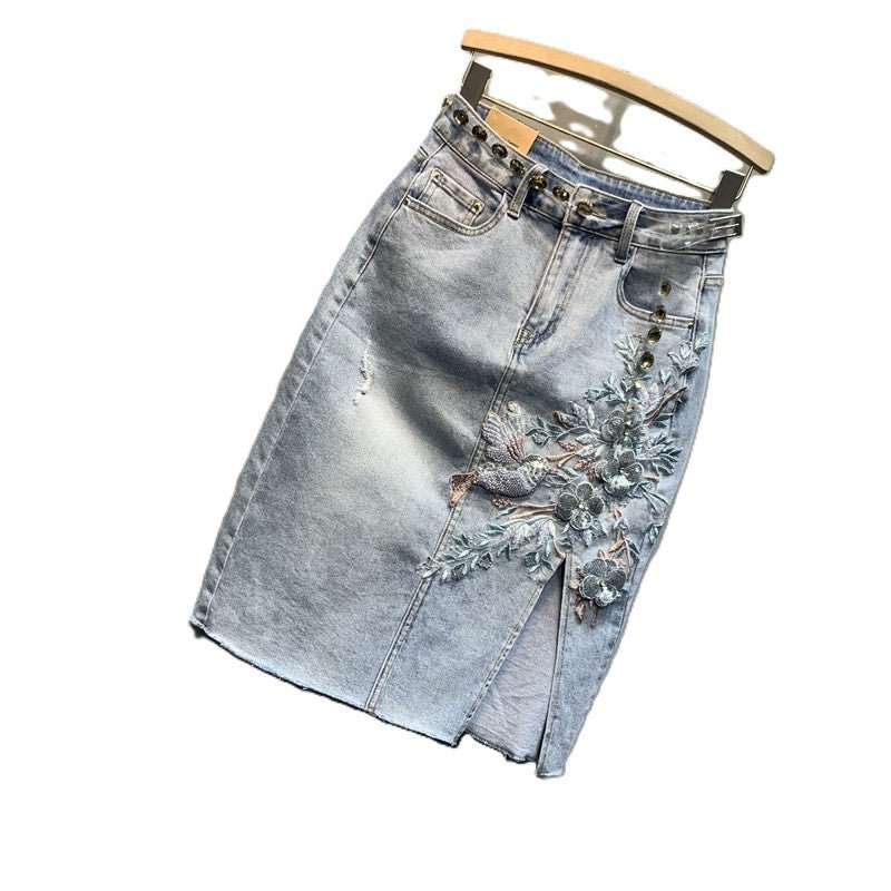 Floral Denim Elegance Rok - modelita.nl