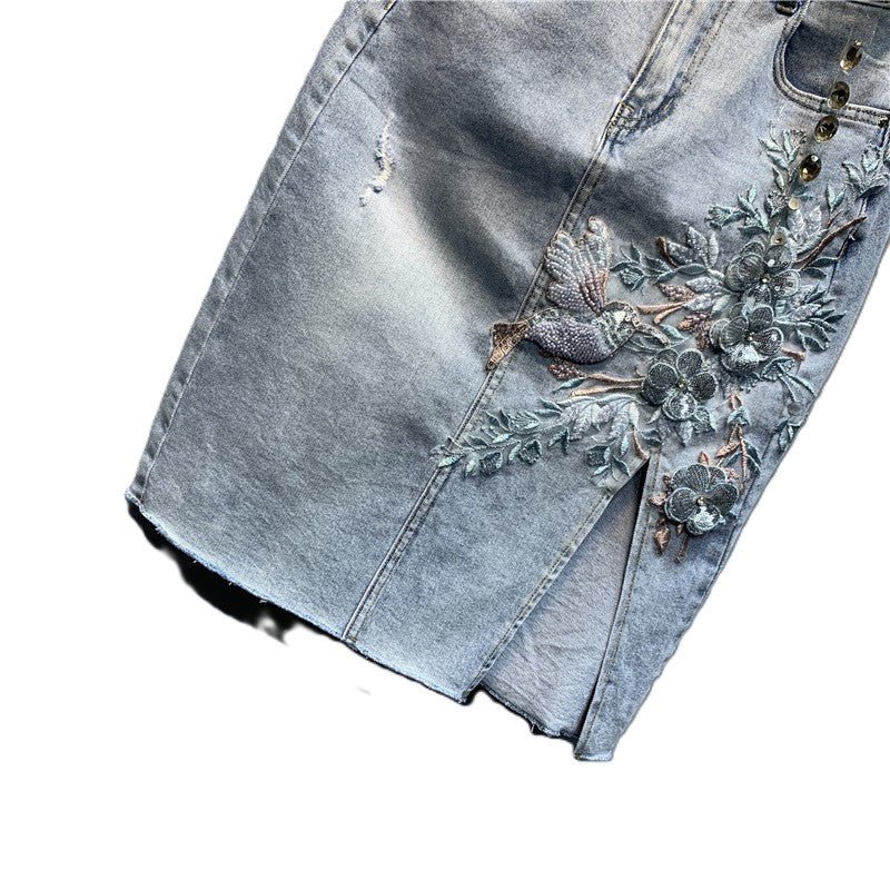 Floral Denim Elegance Rok - modelita.nl